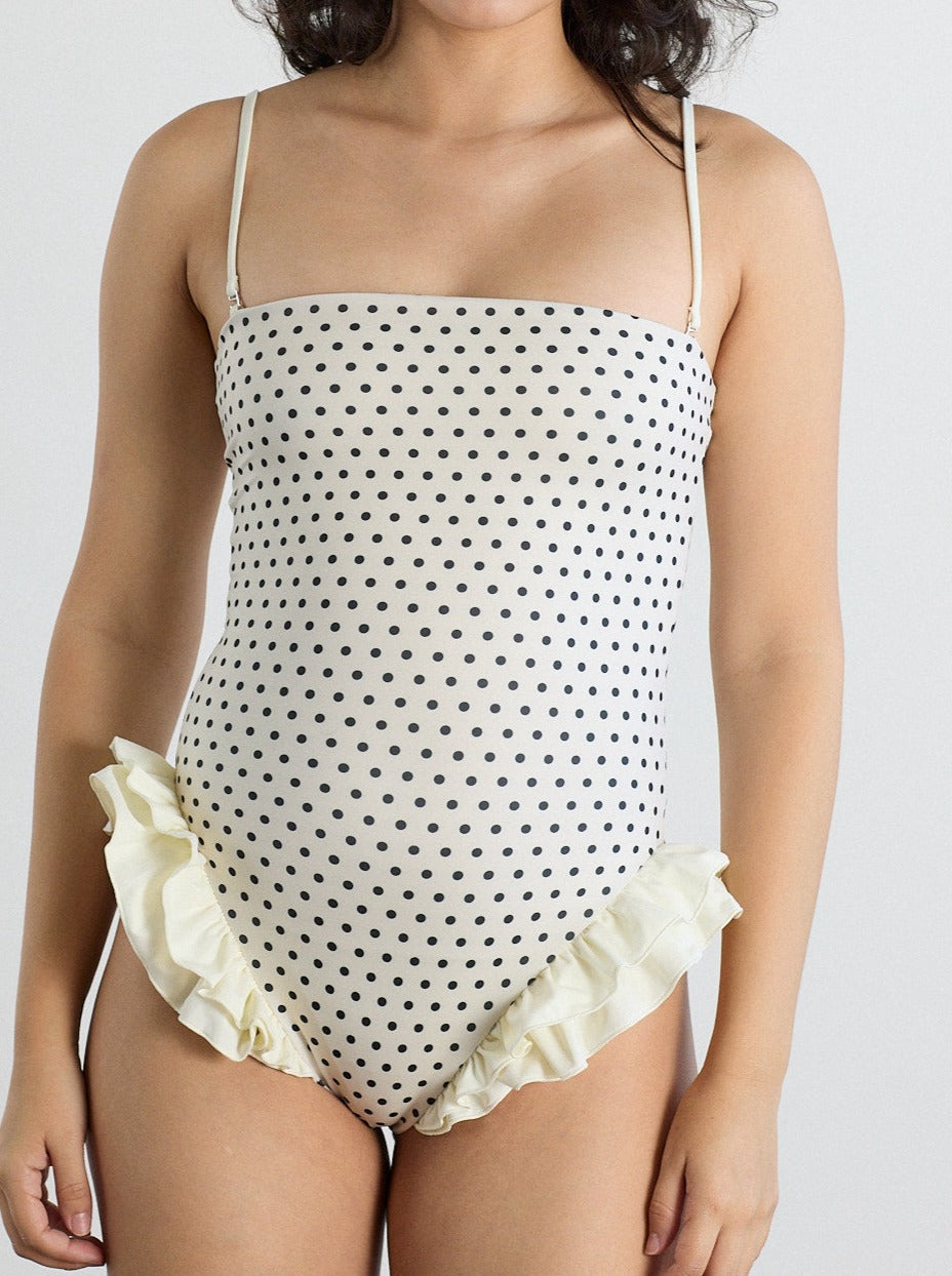 White polka dot one piece swimsuit discount