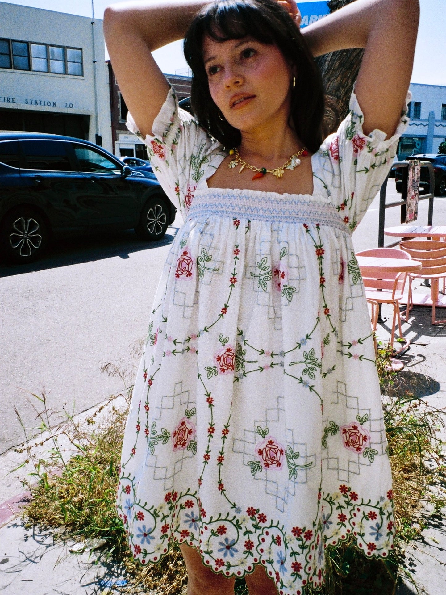 Lulu Mini Dress - Red Embroidery