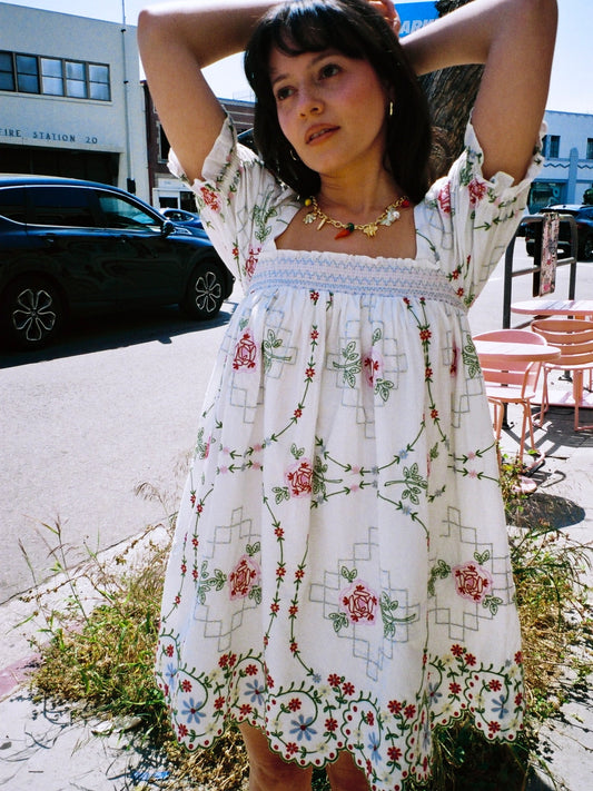Lulu Mini Dress - Red Embroidery