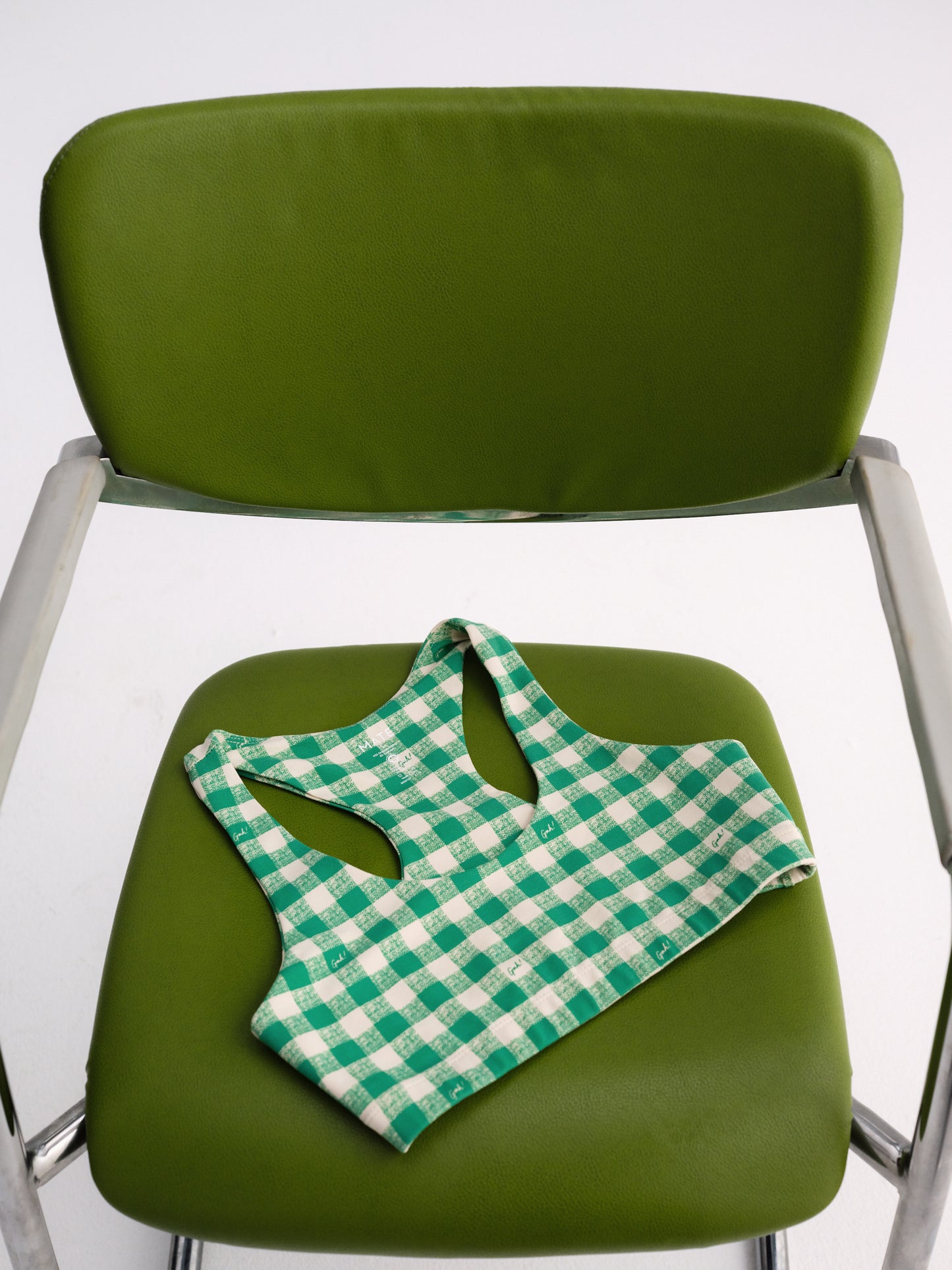 Organic Stretch Sports Bra - Basil Gingham