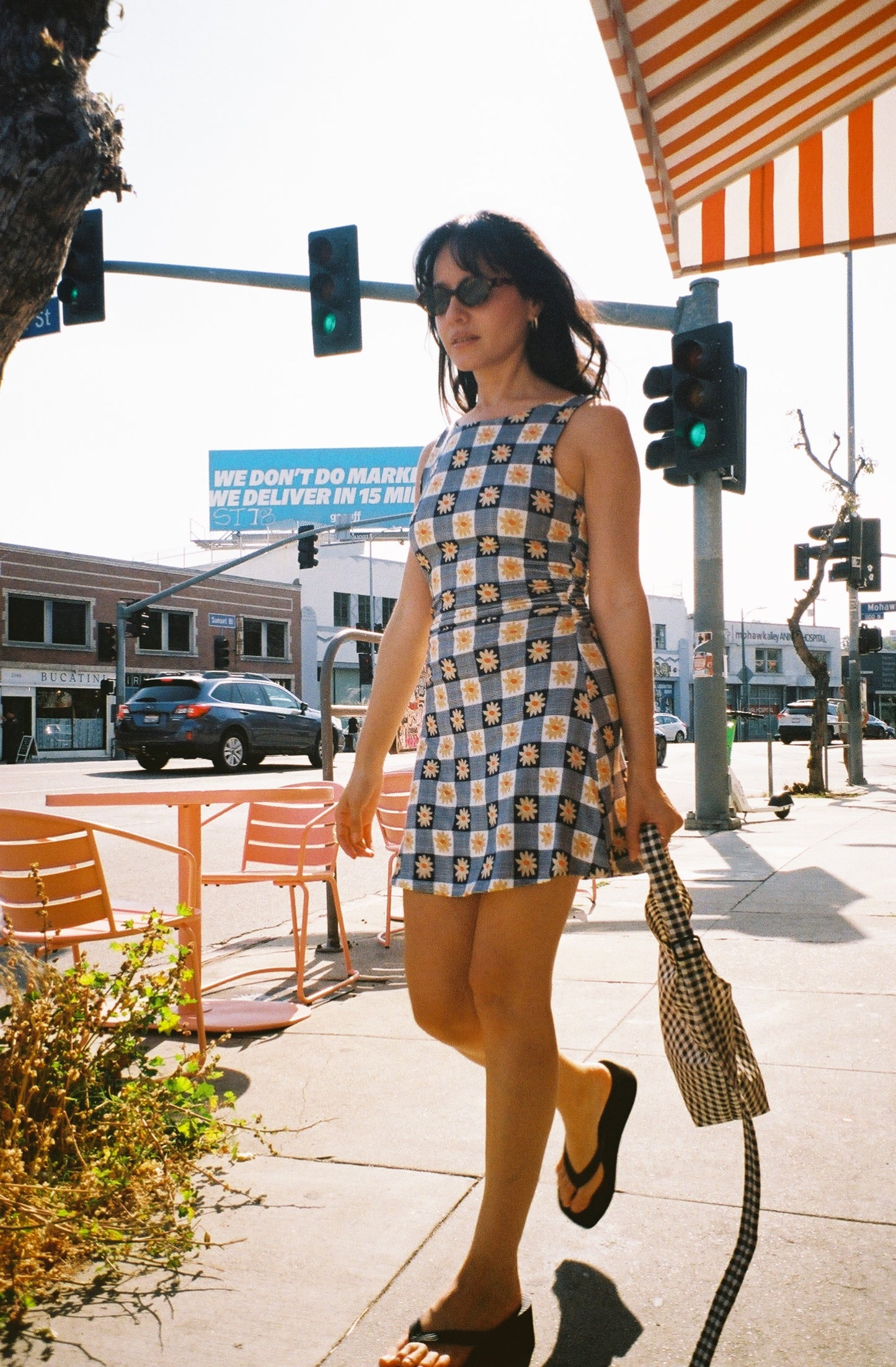 Cindy Dress - Navy Daisy Gingham