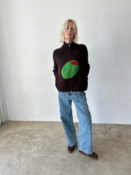 Olive Zip Up - Brown