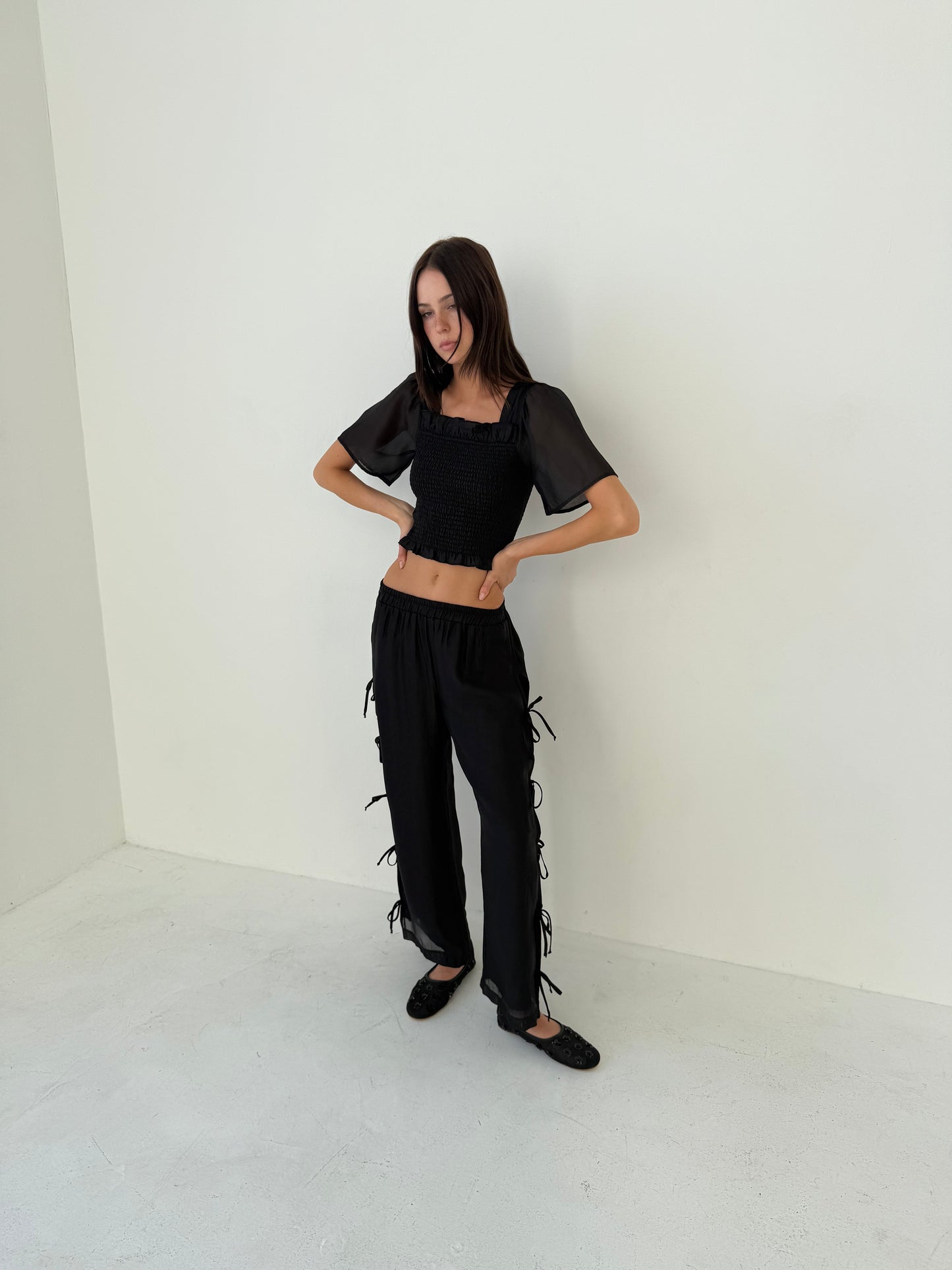 Evelyn Tie Pant - Black Organza