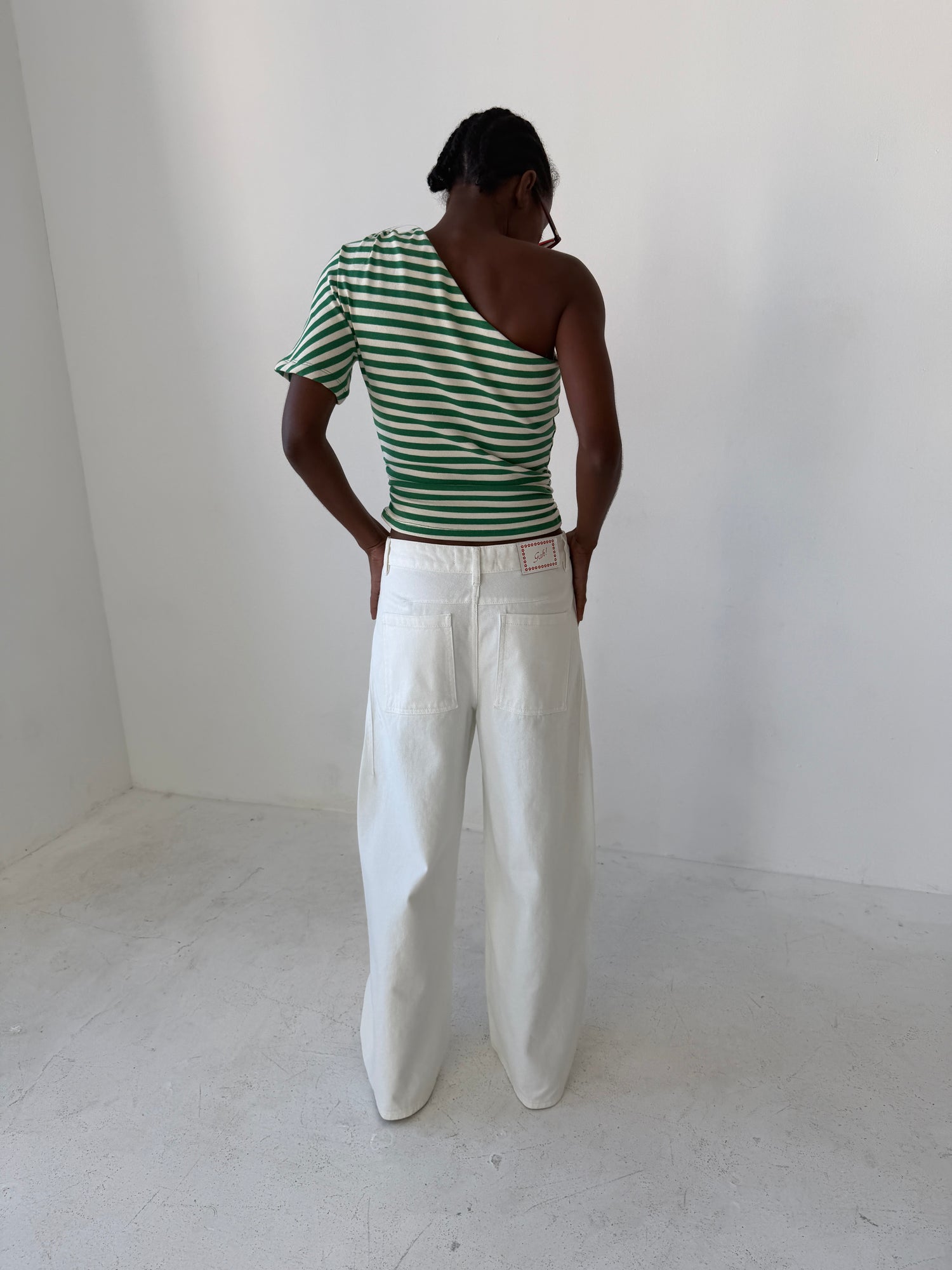 Connie One Shoulder Top - Fern Stripe