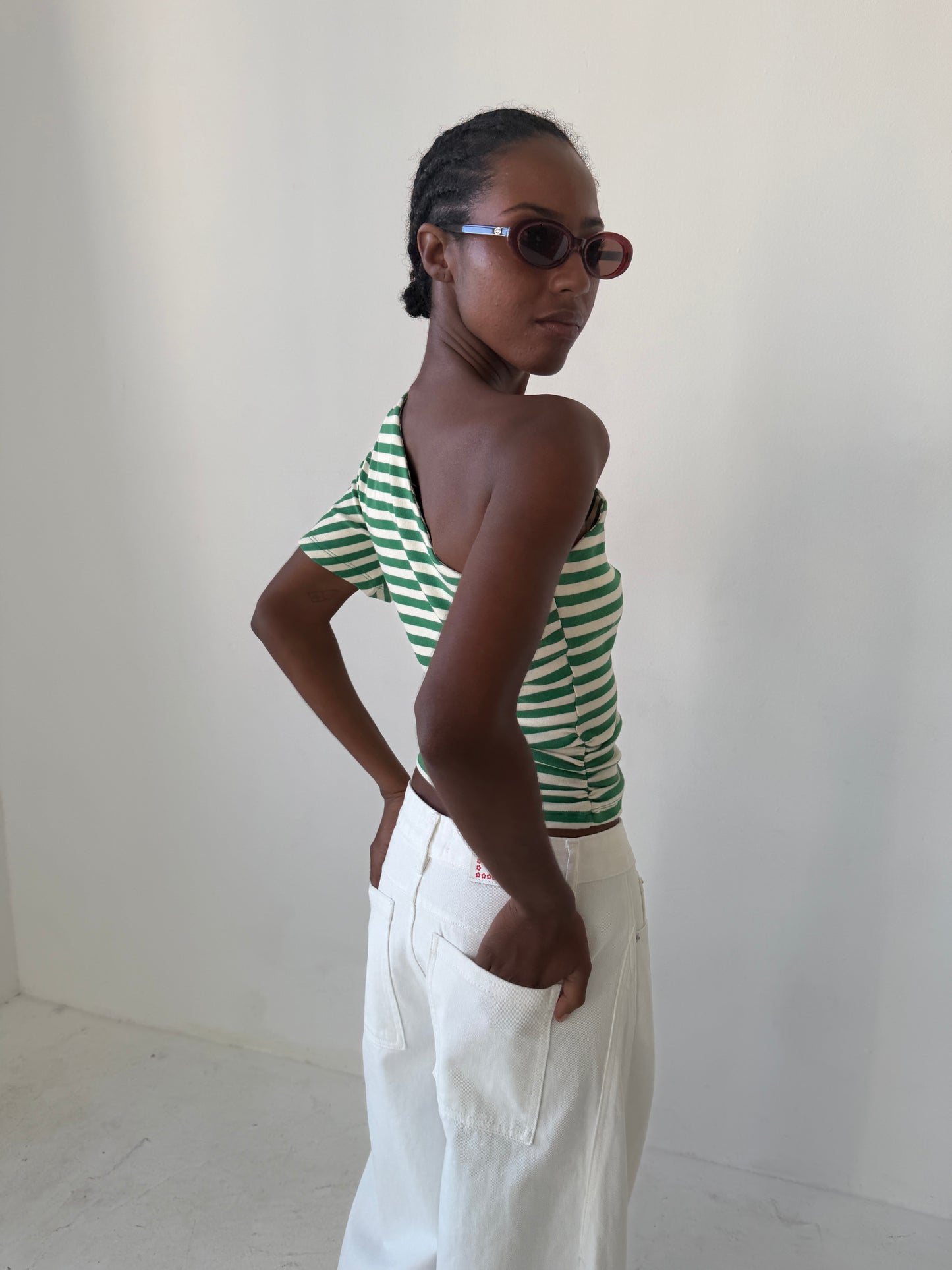 Connie One Shoulder Top - Fern Stripe