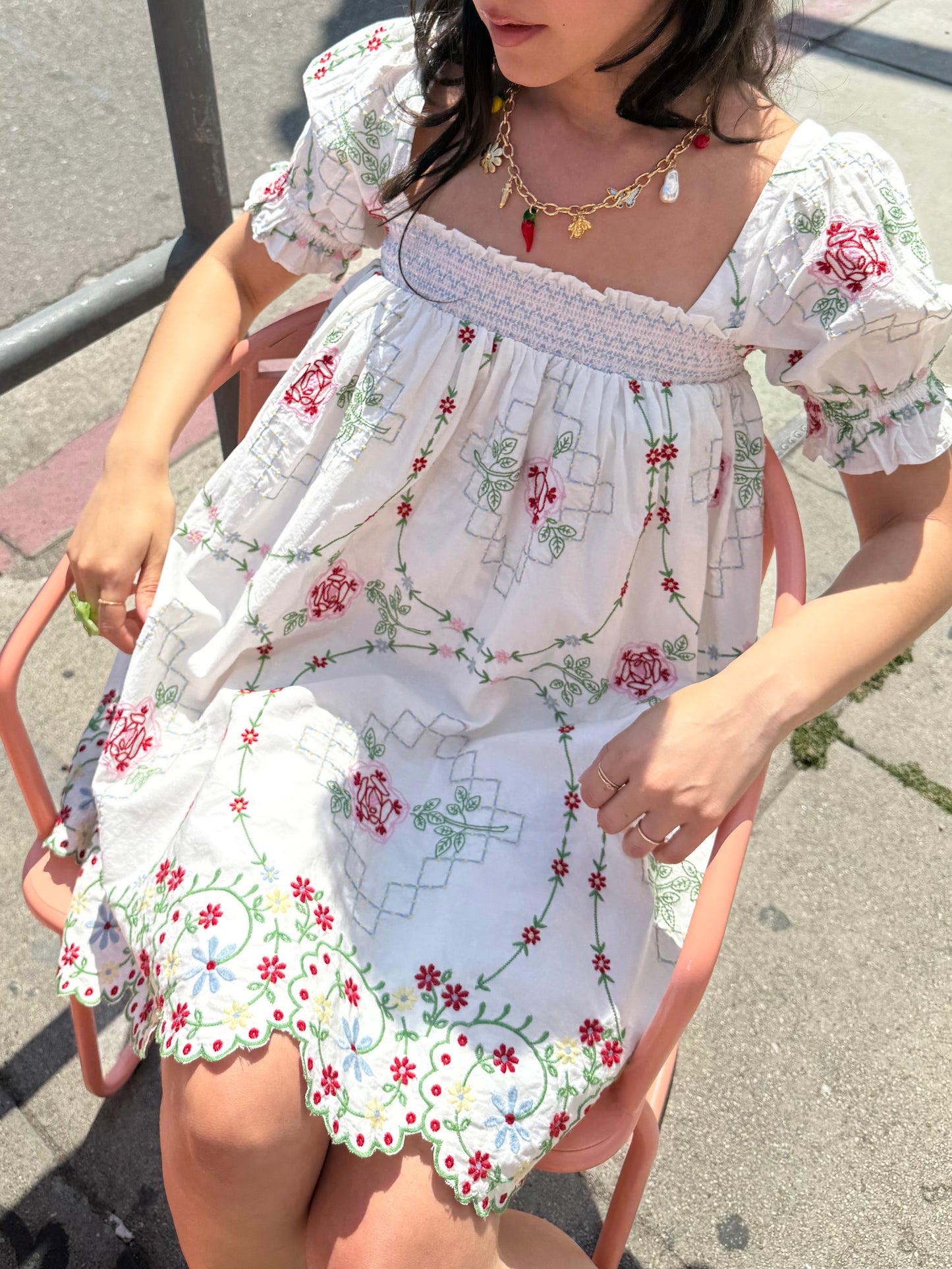 Lulu Mini Dress - Red Embroidery