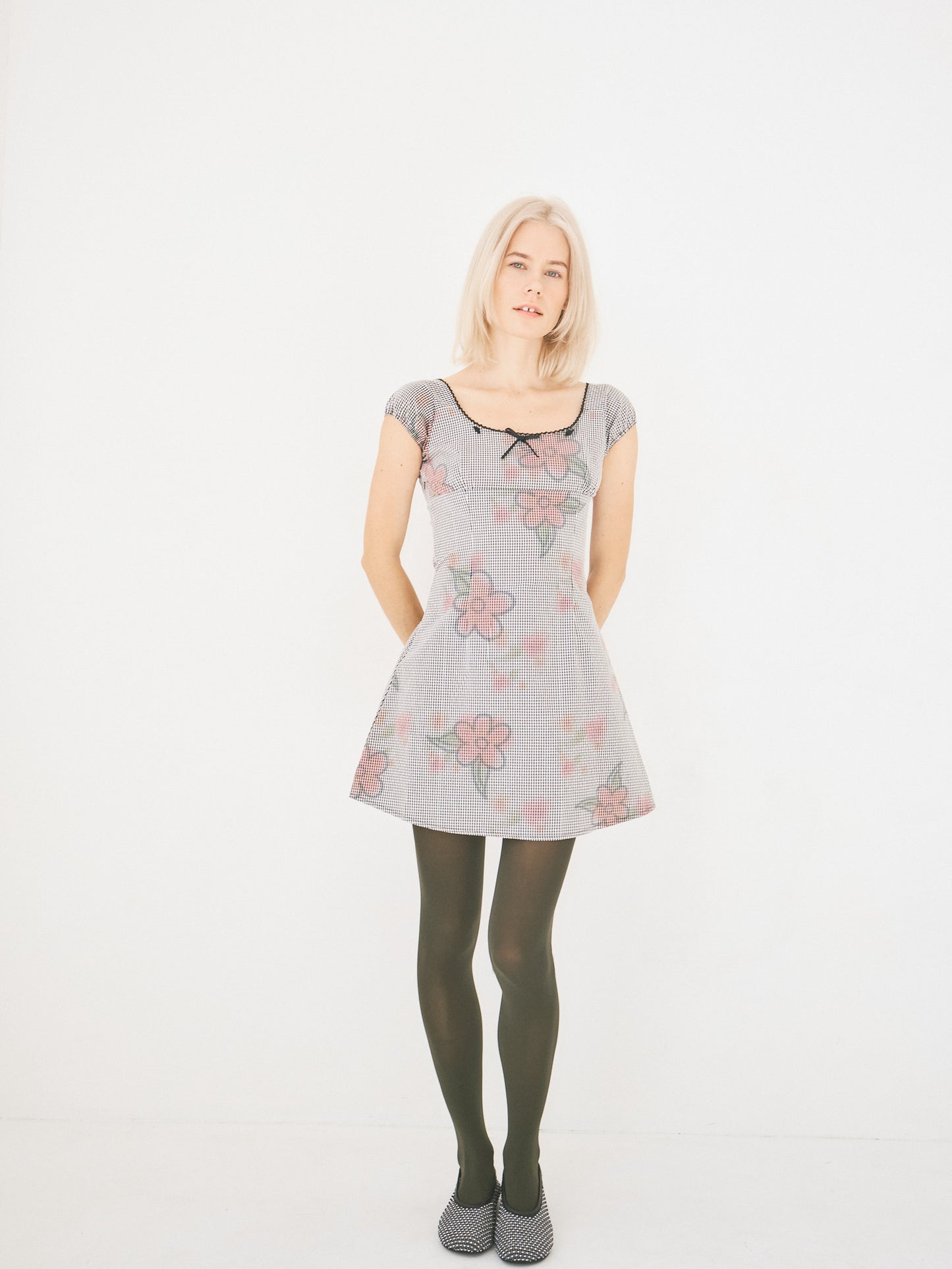 Flower Gingham Dress - Gingham