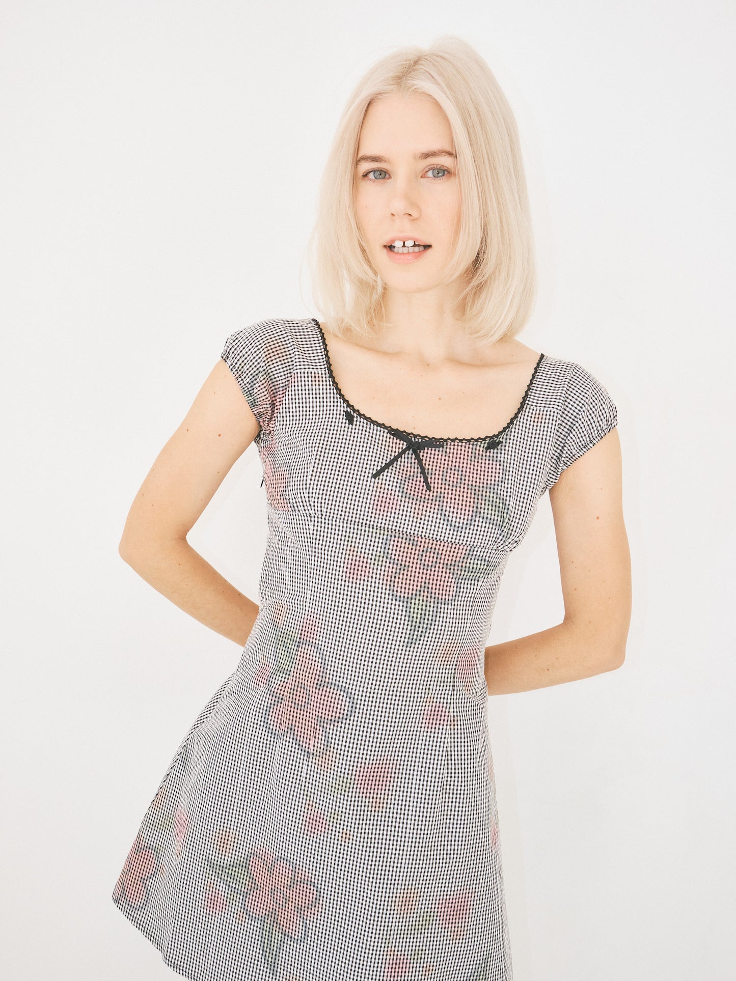 Flower Gingham Dress - Gingham