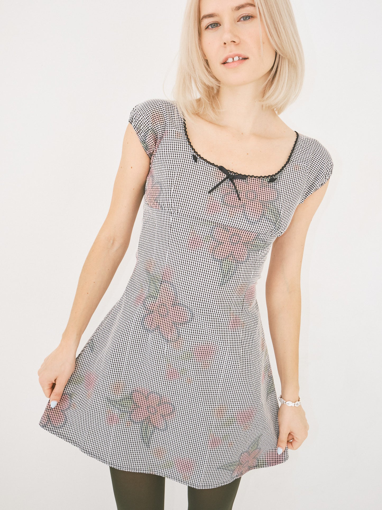 Flower Gingham Dress - Gingham