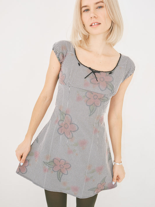 Flower Gingham Dress - Gingham