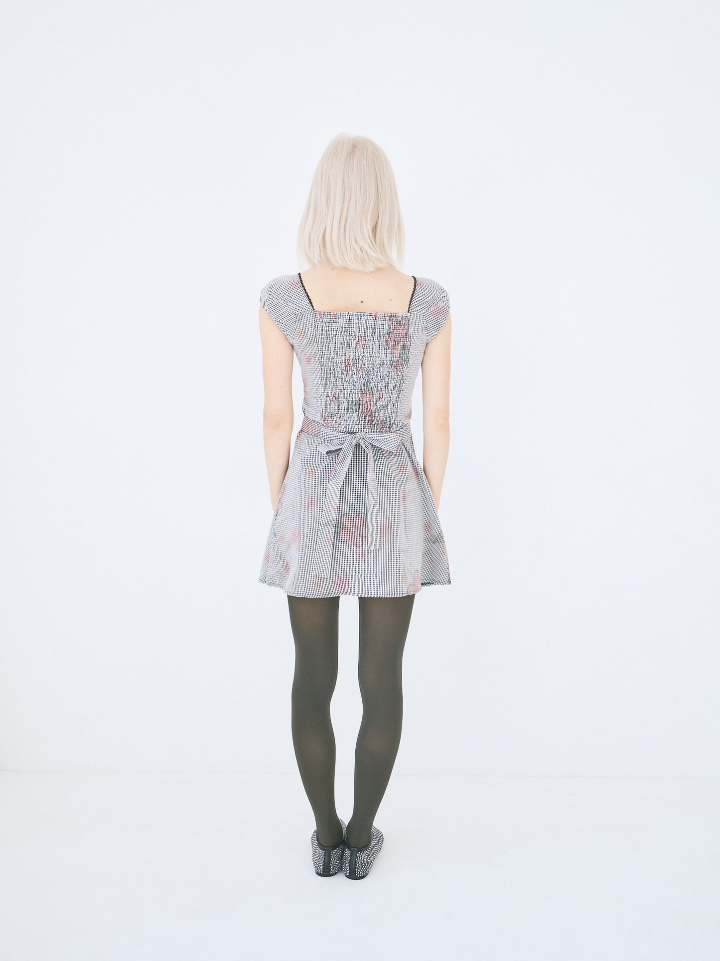 Flower Gingham Dress - Gingham