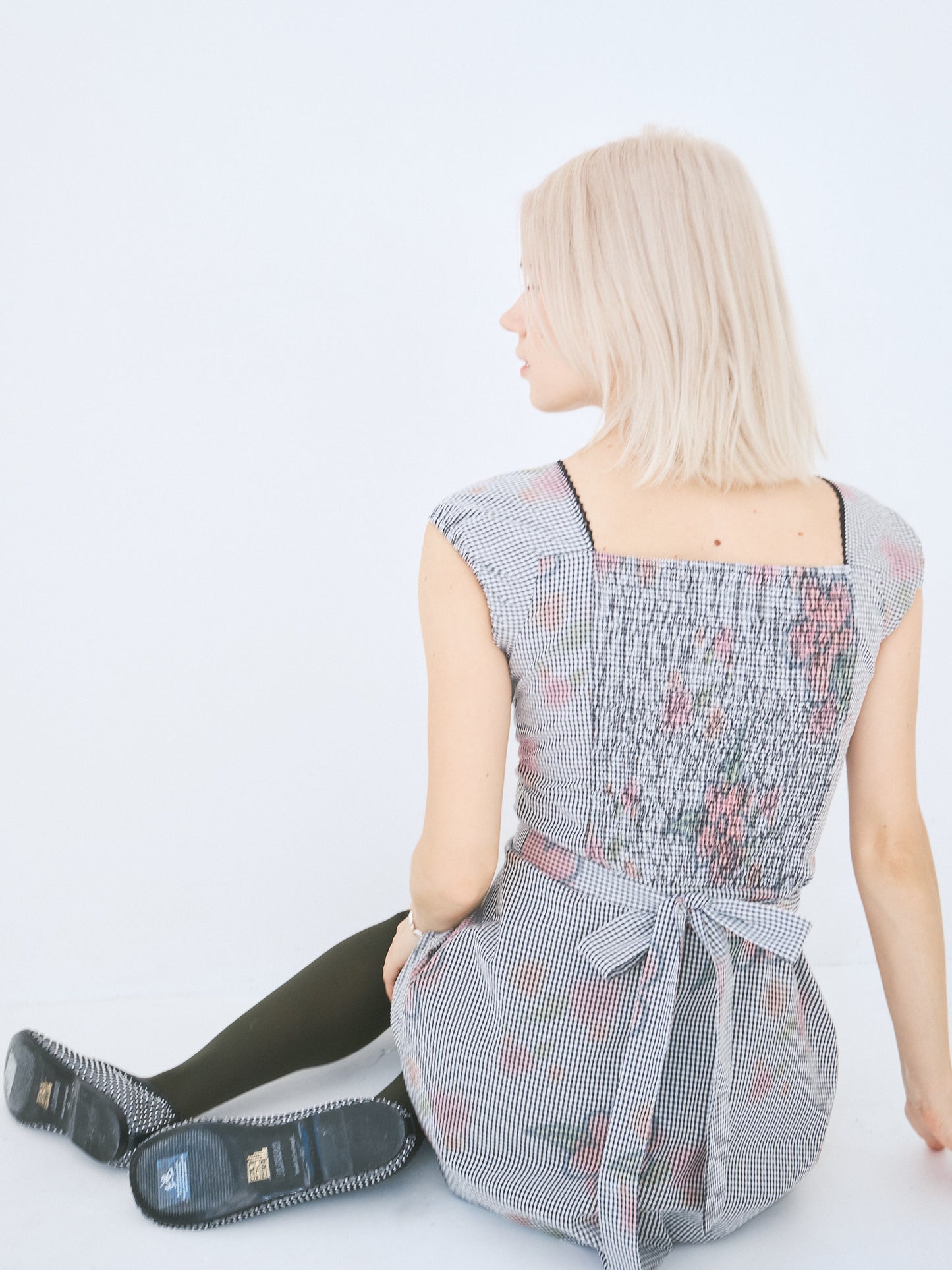 Flower Gingham Dress - Gingham