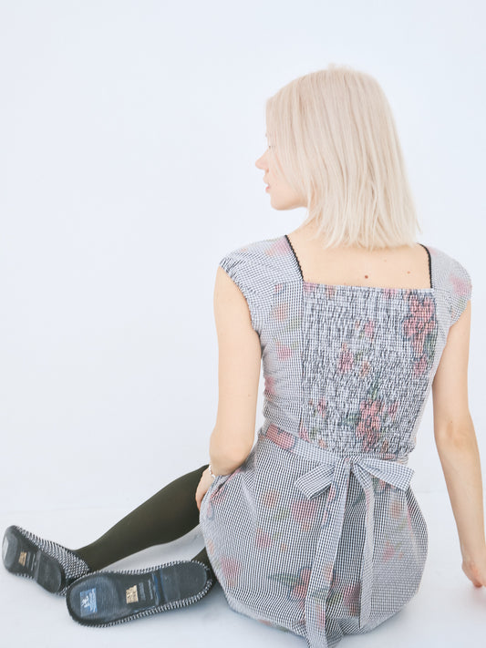 Flower Gingham Dress - Gingham