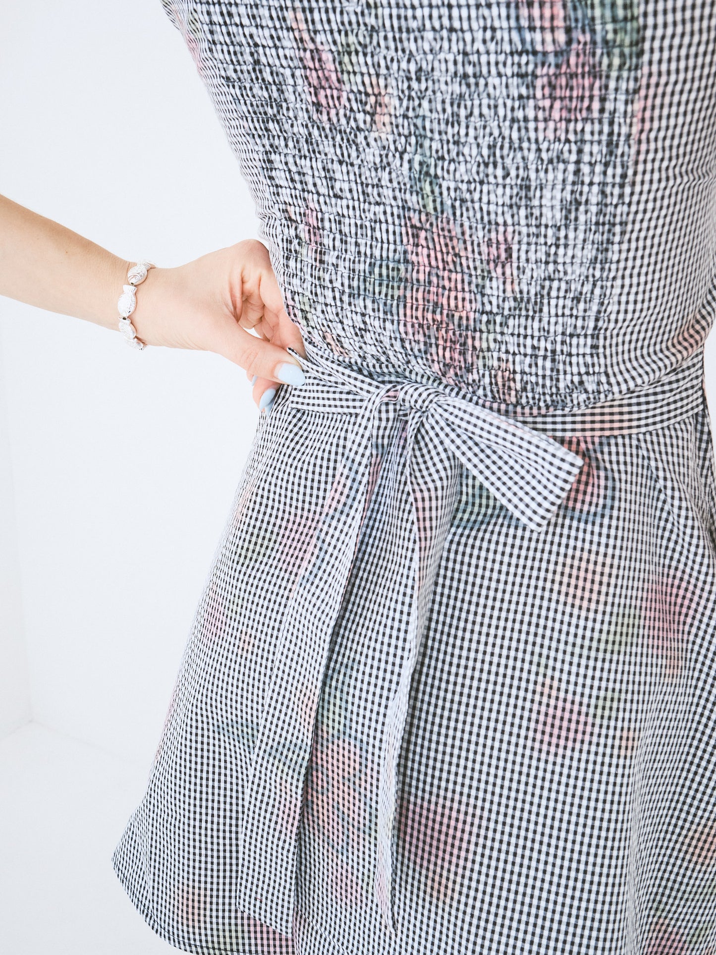 Flower Gingham Dress - Gingham