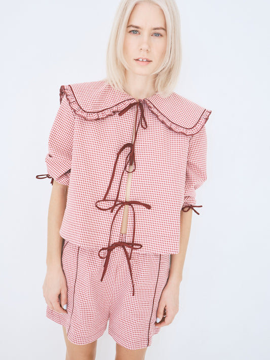 Saori Pants - Checks Burgundy