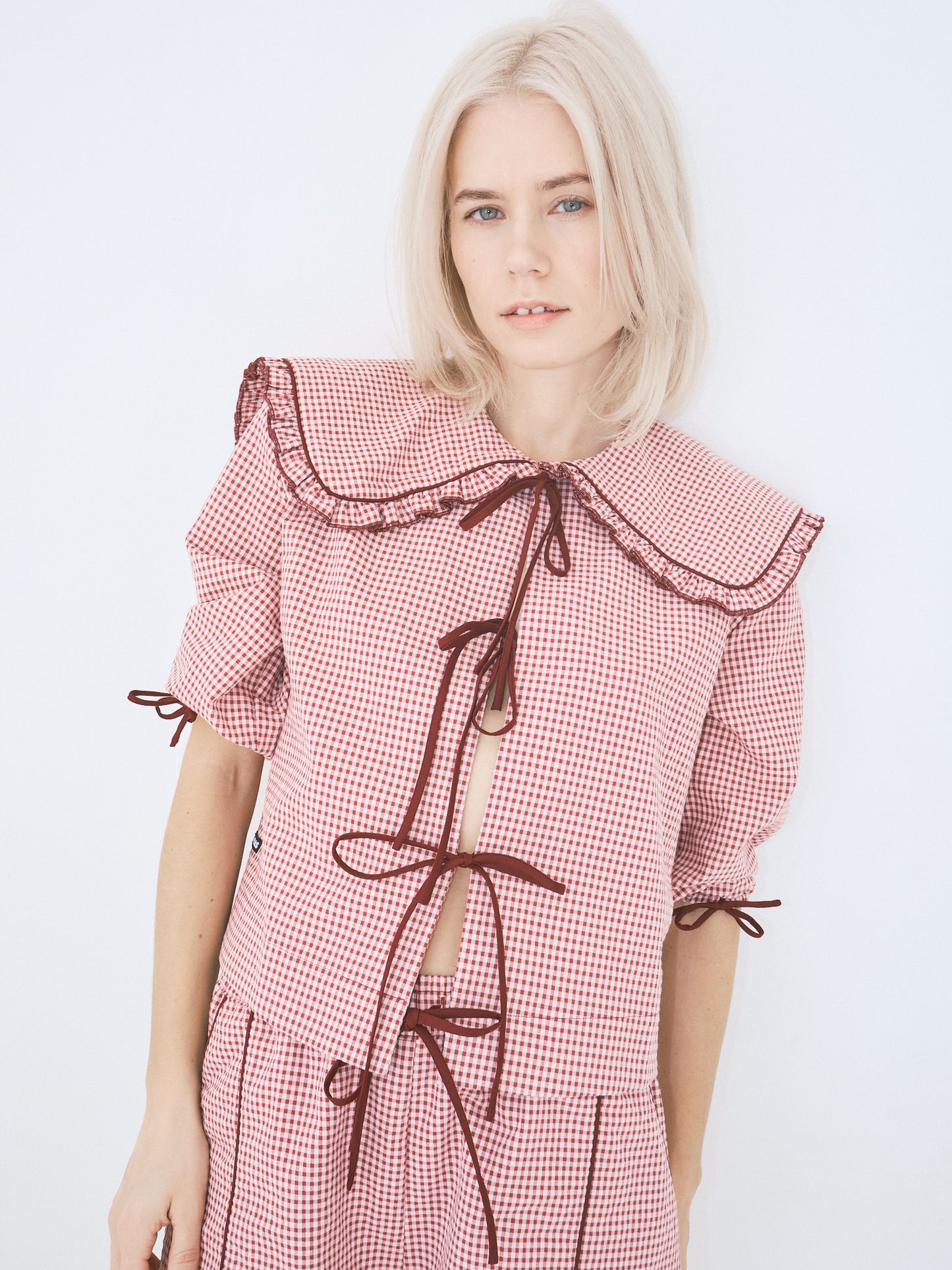 Airi Blouse - Checks Burgundy
