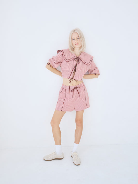 Airi Blouse - Checks Burgundy