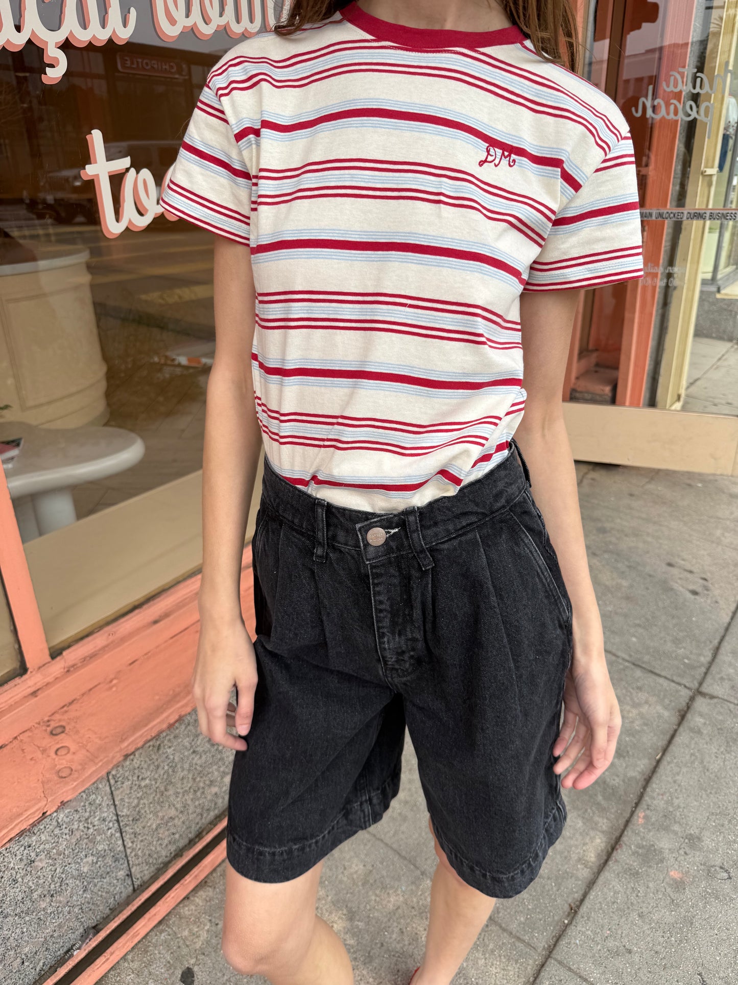 Ariel Shrunken Pointelle Tee - Butter Stripe