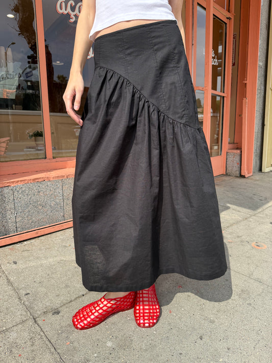 Maeve Midi Skirt - Black Linen