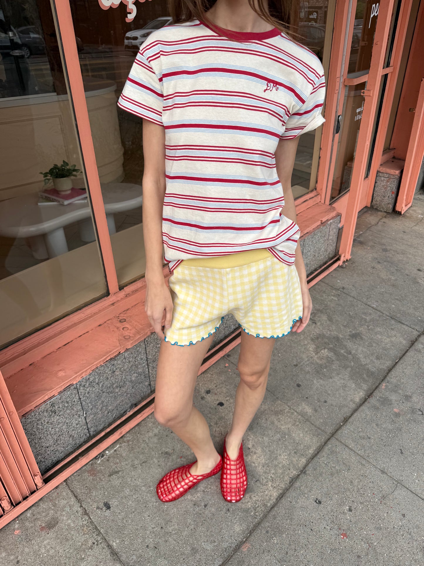 Ariel Shrunken Pointelle Tee - Butter Stripe