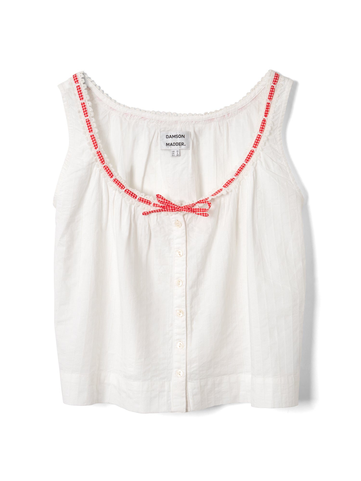 Elodie Cami - White with Red Gingham Tie