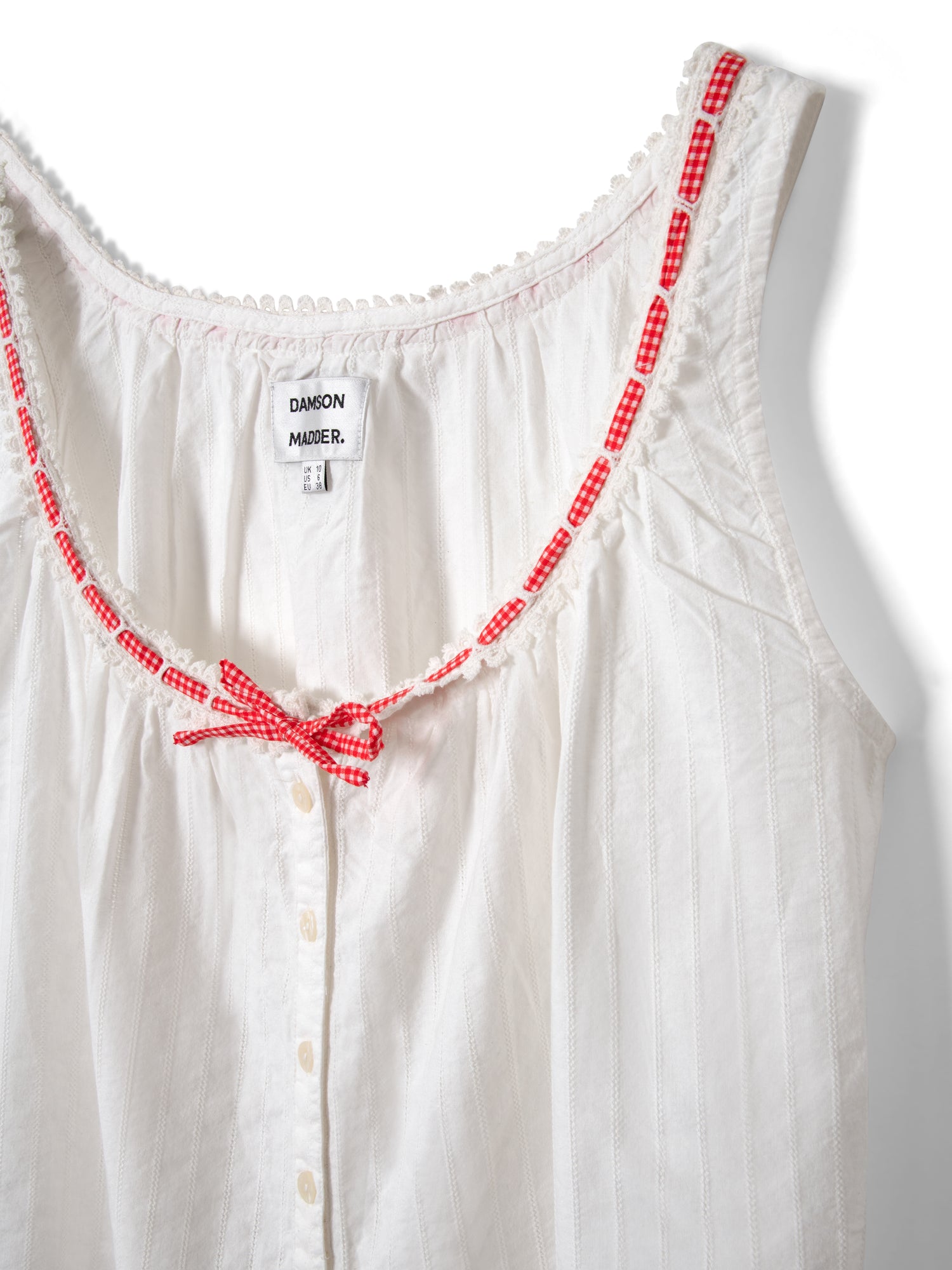 Elodie Cami - White with Red Gingham Tie