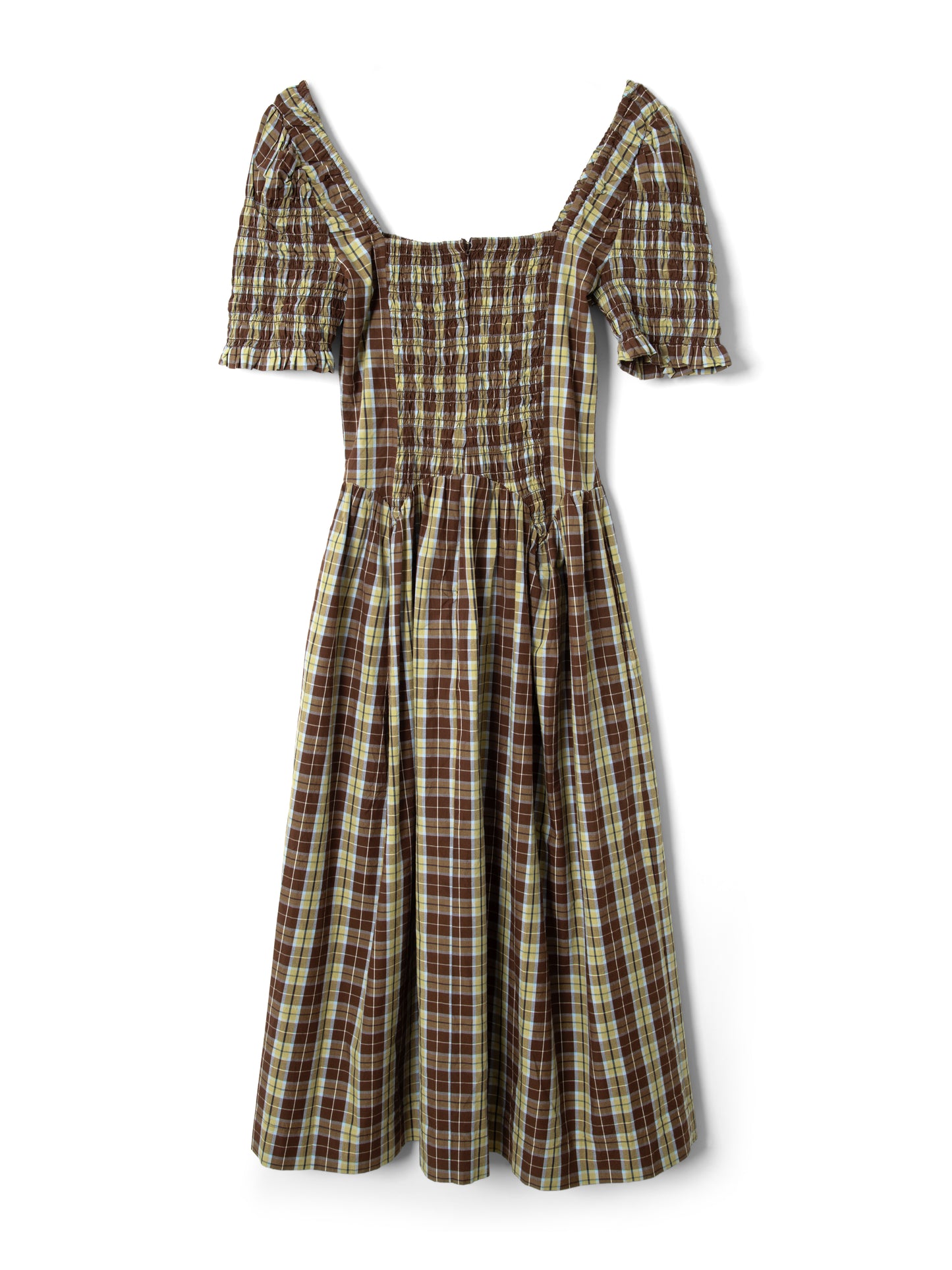 Emmy Shirred Midi Dress - Cocoa Check