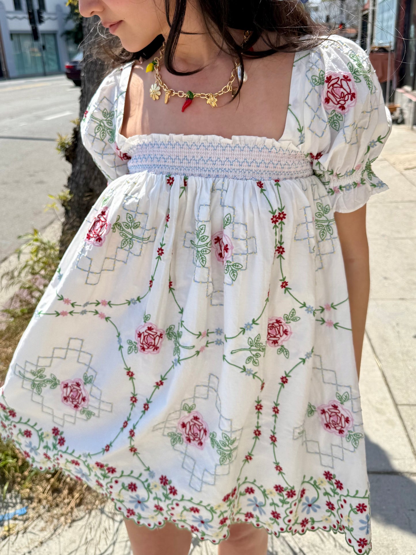 Lulu Mini Dress - Red Embroidery