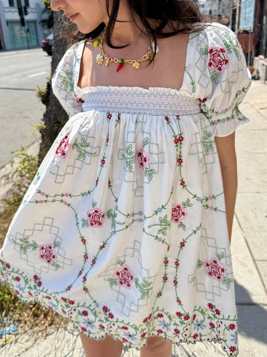 Lulu Mini Dress - Red Embroidery