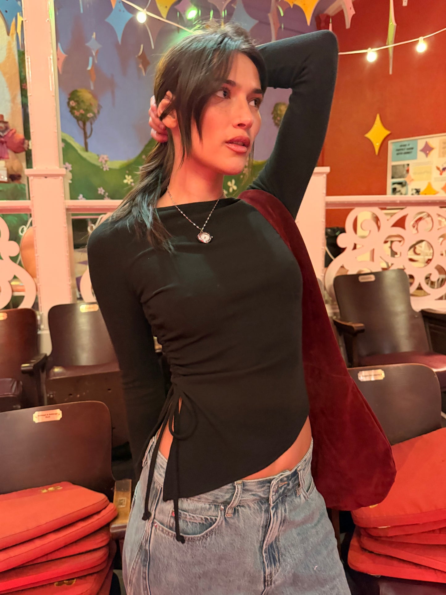 Emma Long Sleeve Top - Black Rib