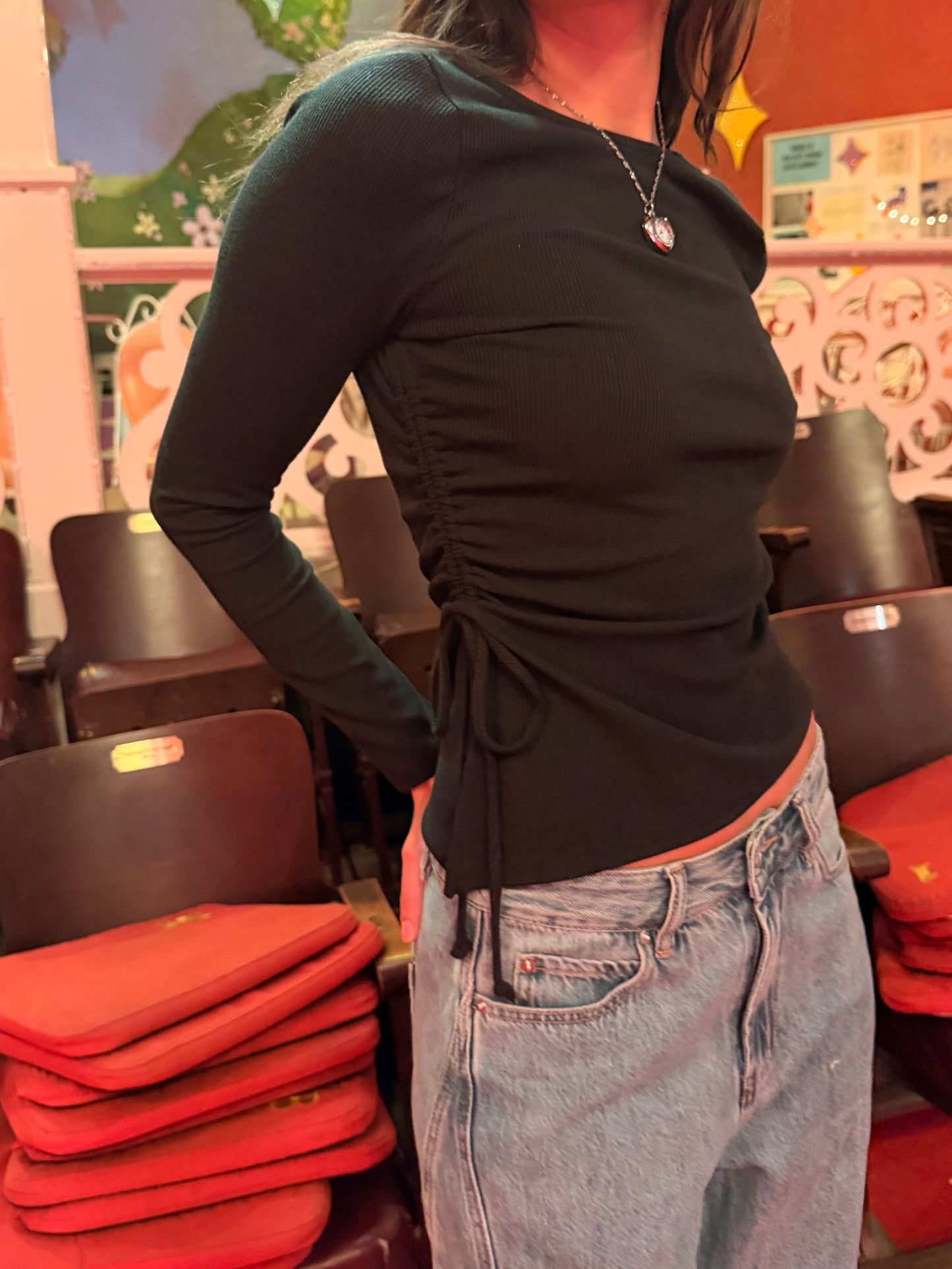 Emma Long Sleeve Top - Black Rib