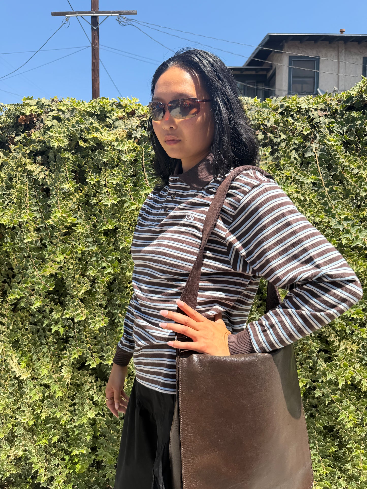 Remie Rugby Shirt - Chocolate/Blue Stripe