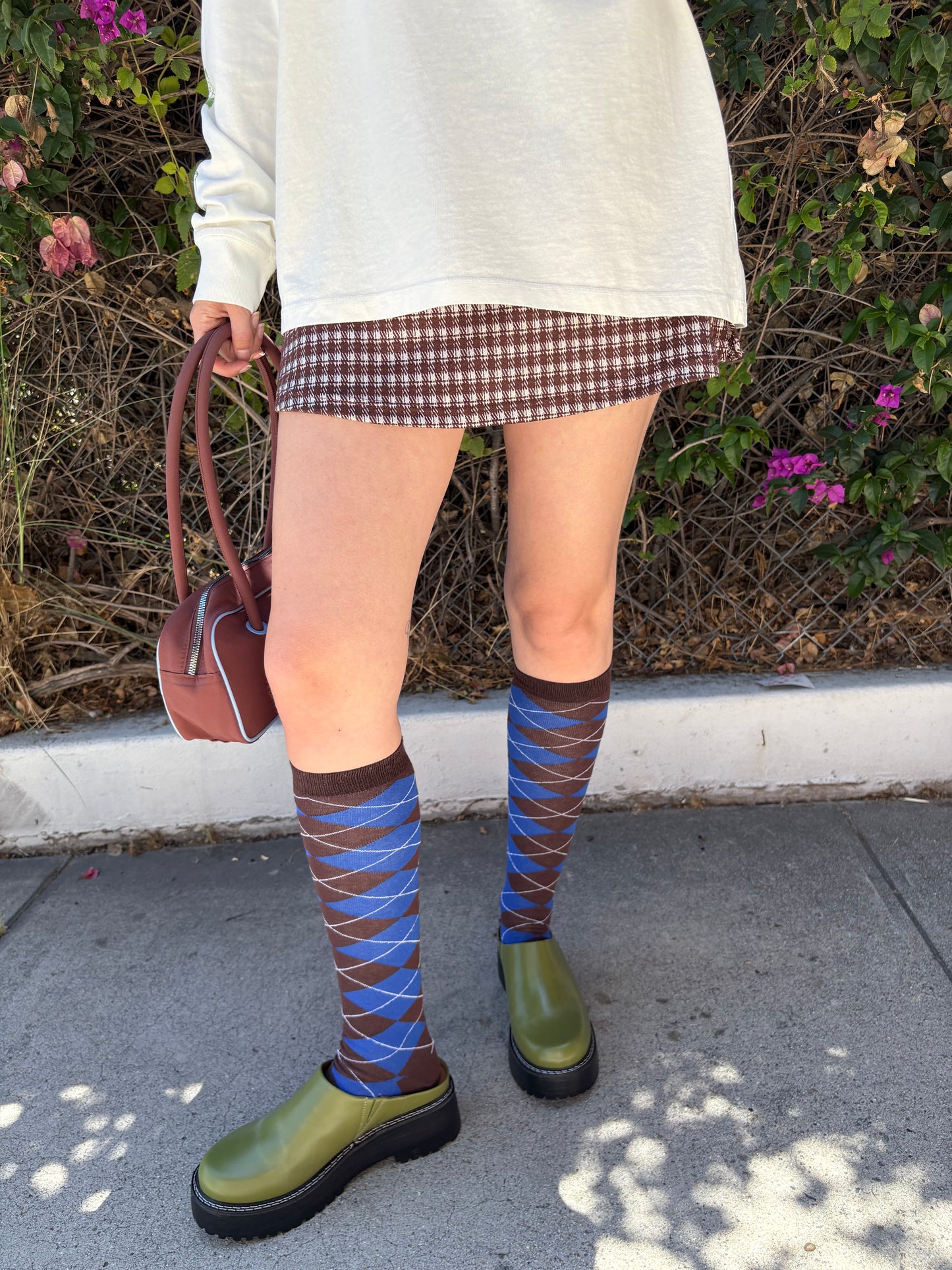 Knee High Argyle Socks - Chocolate/Blue