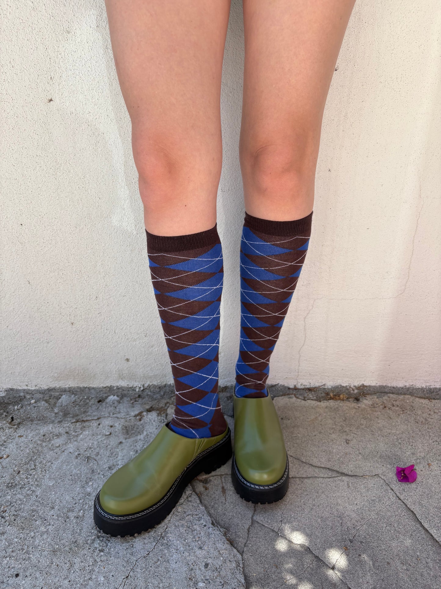 Knee High Argyle Socks - Chocolate/Blue