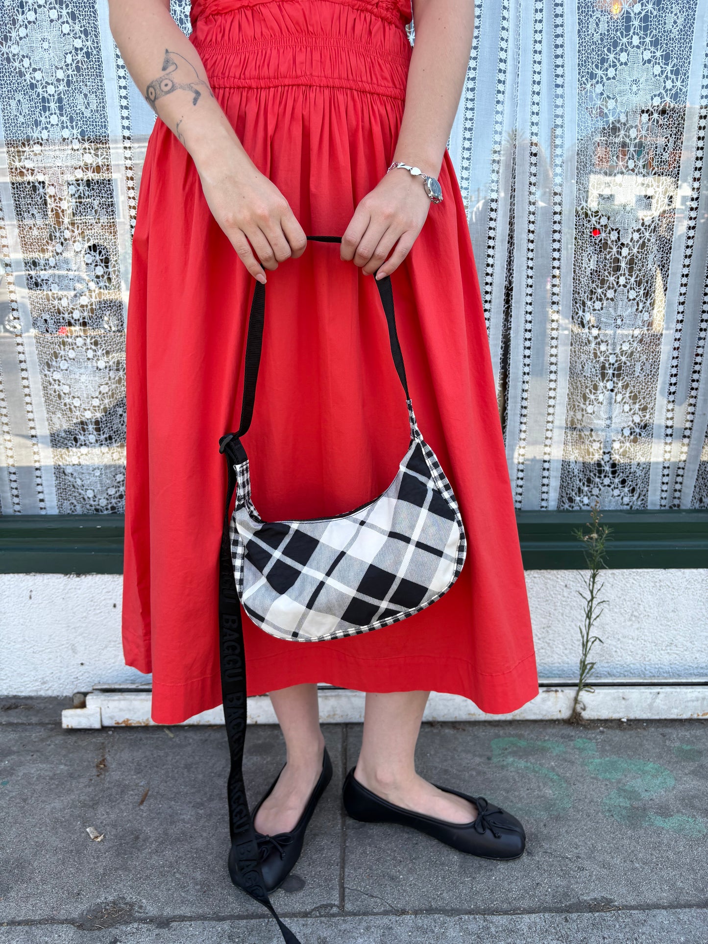 Small Nylon Crescent Bag - Mixed Plaid