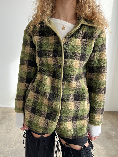 Green plaid shop sherpa jacket