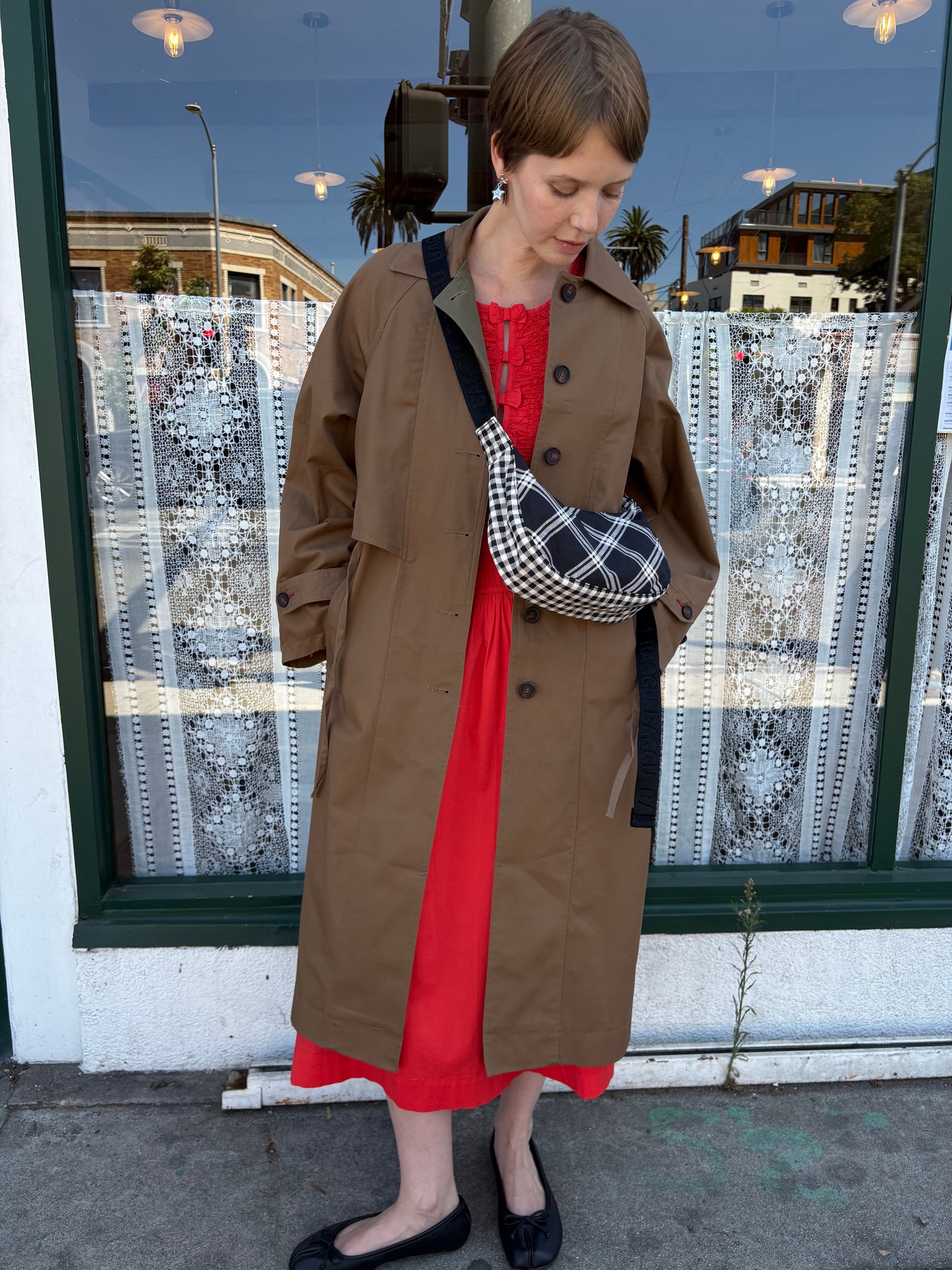 Small Nylon Crescent Bag - Mixed Plaid