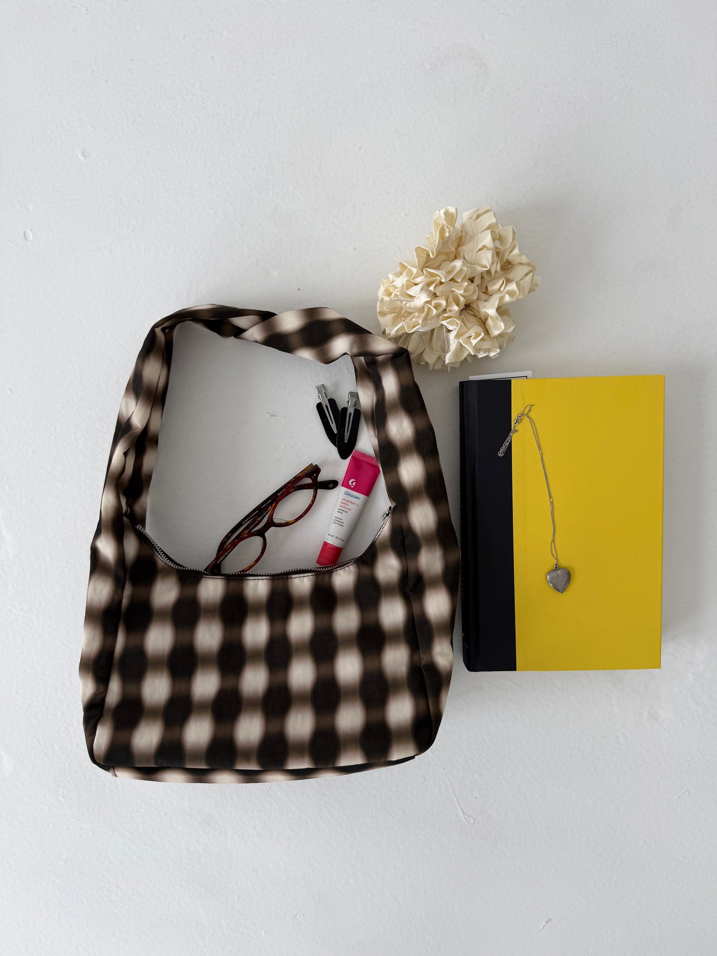 Small Nylon Meringue Bag - Blurred Gingham Brown