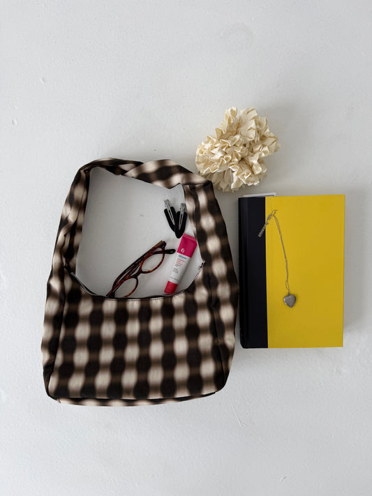 Small Nylon Meringue Bag - Blurred Gingham Brown