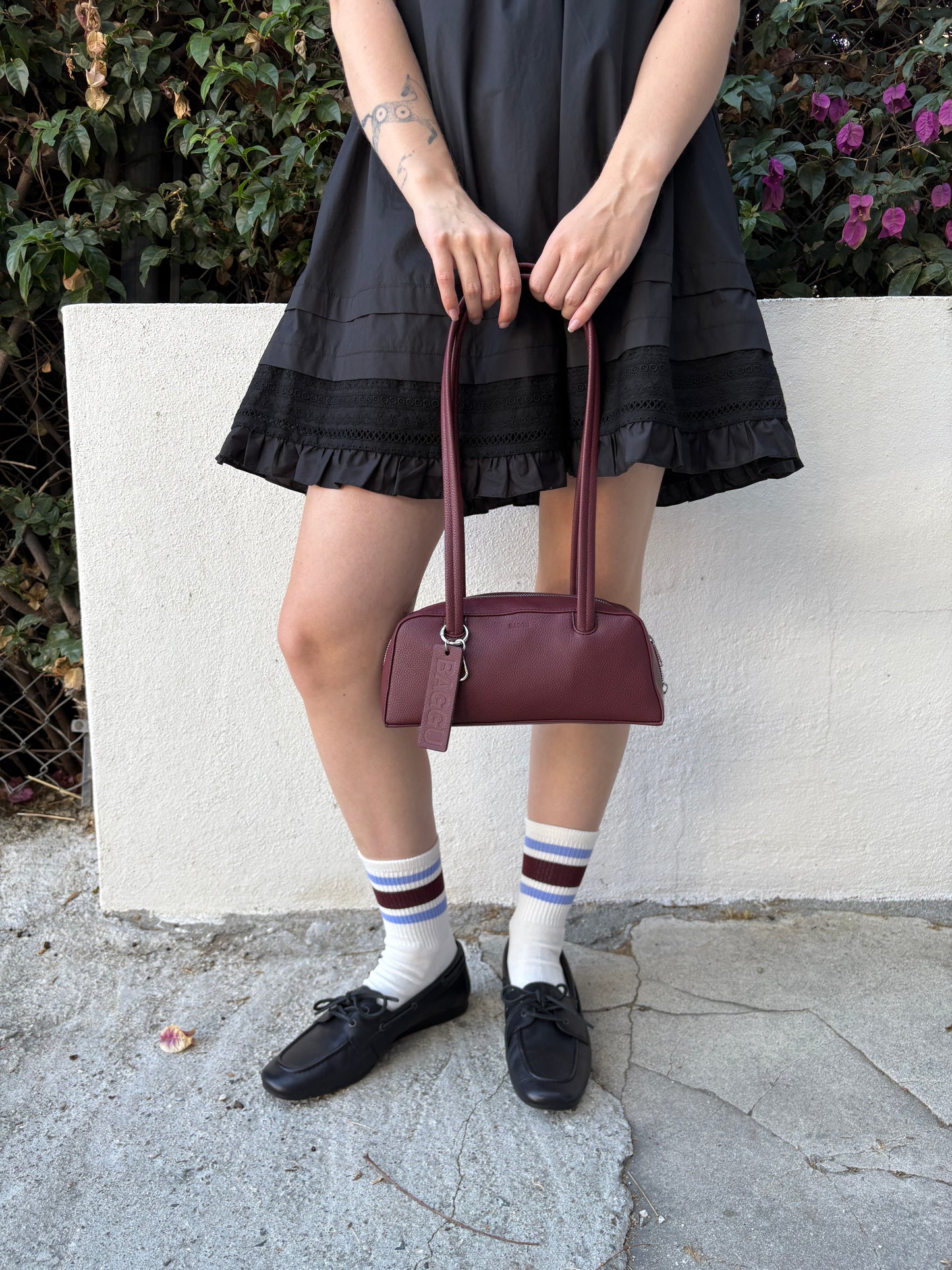 Small Recycled Leather Bowler Bag - Mahogany