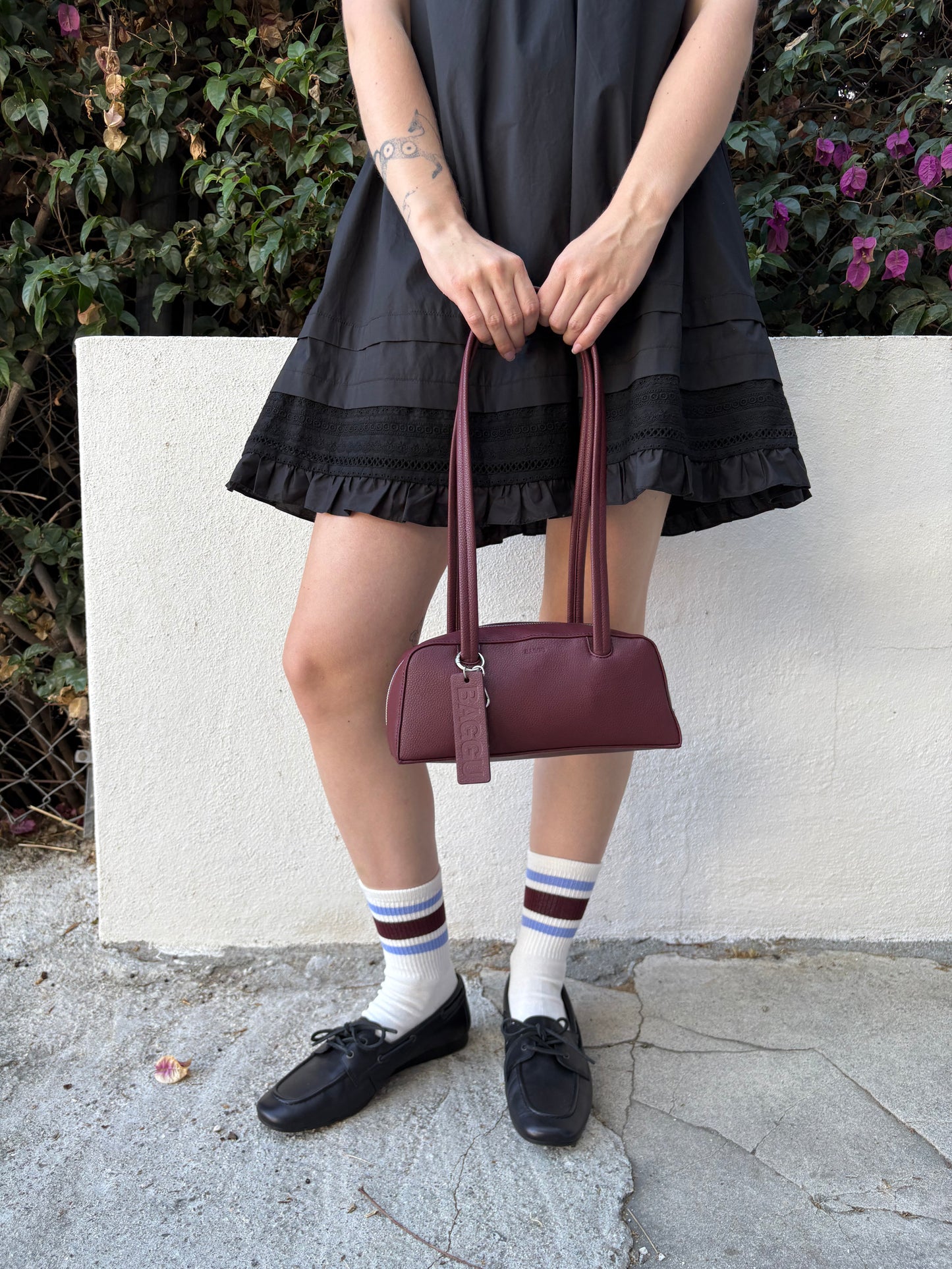 Small Recycled Leather Bowler Bag - Mahogany