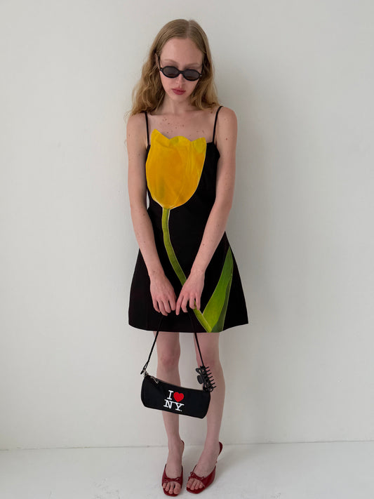 Tulip Appliqué Dress - Black