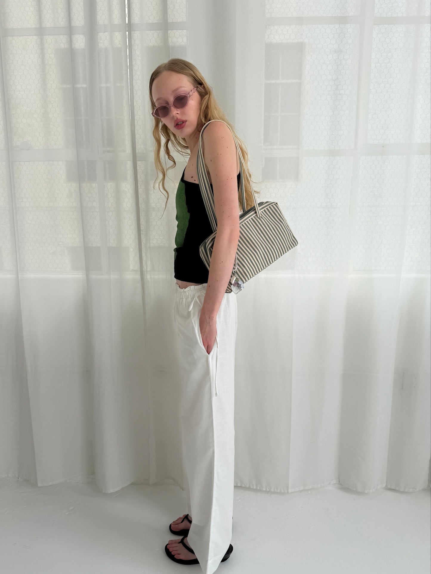 Nylon Bowler Bag - Sage Stripe