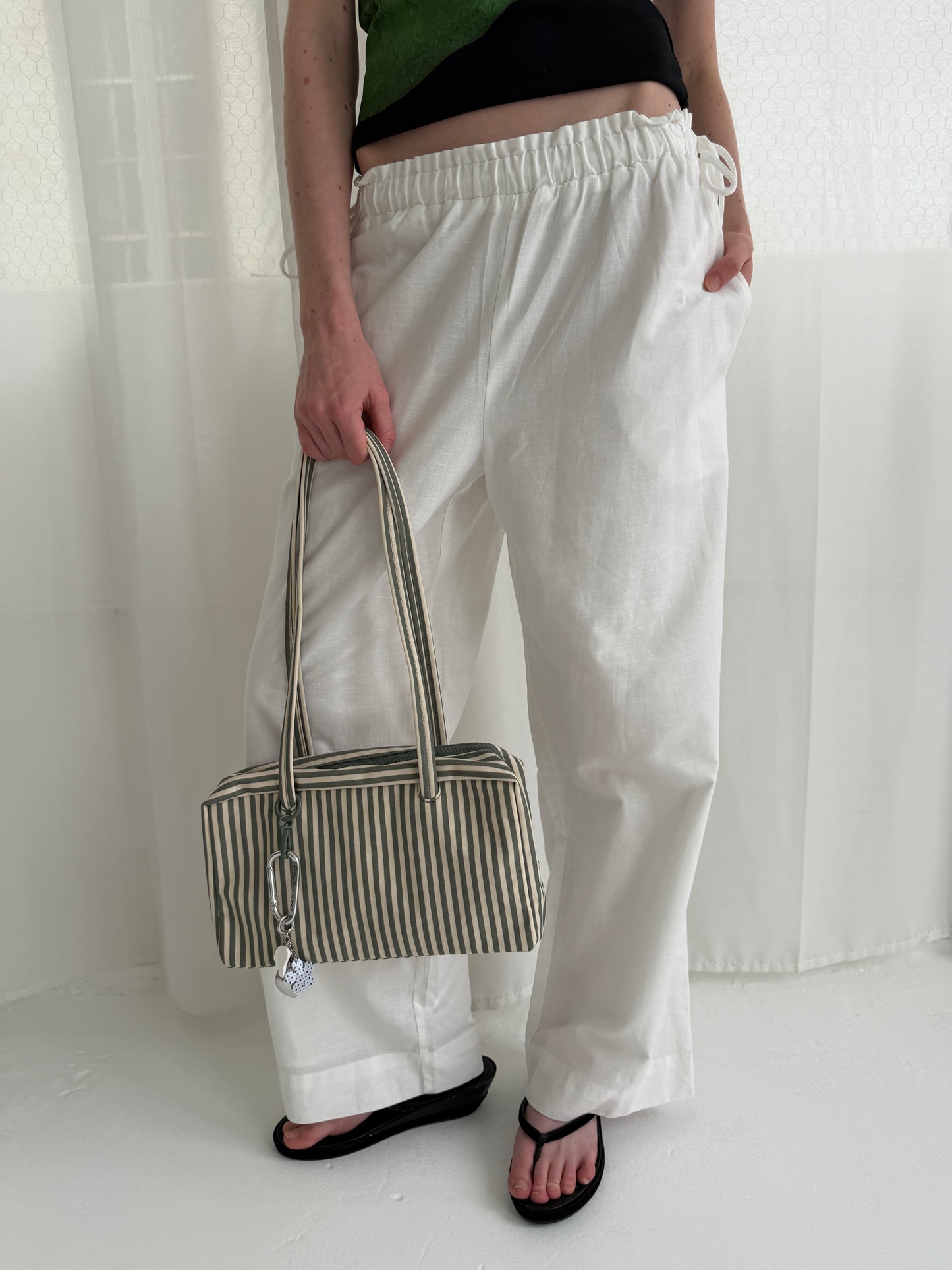 Nylon Bowler Bag - Sage Stripe