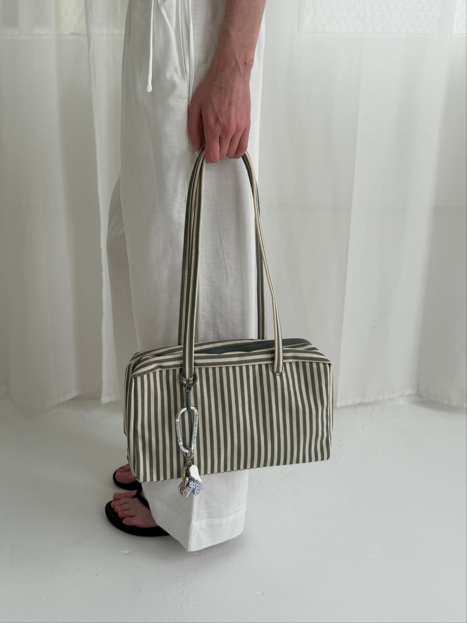 Nylon Bowler Bag - Sage Stripe