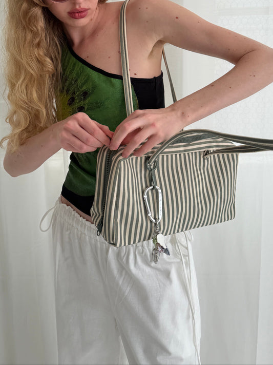 Nylon Bowler Bag - Sage Stripe