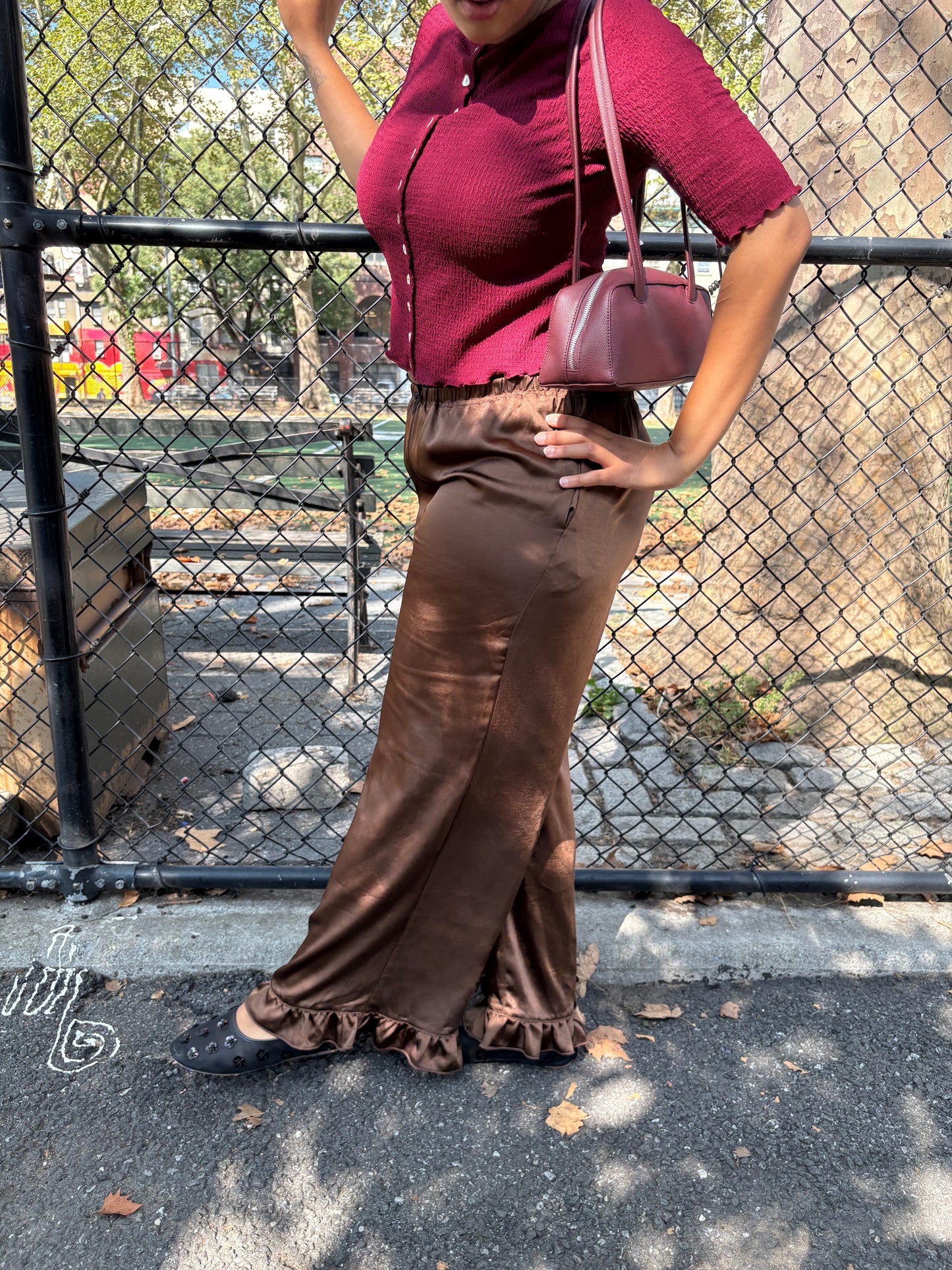 Liora Ruffle Pant - Chocolate