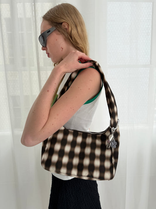 Small Nylon Meringue Bag - Blurred Gingham Brown