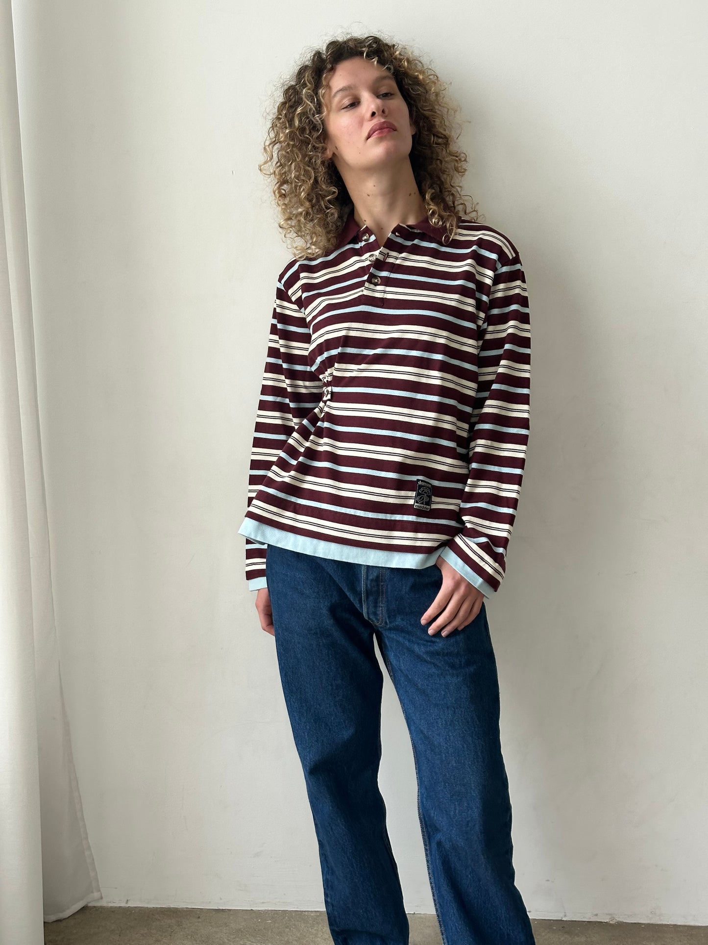 Noah Cinch Layered Rugby Polo - Chocolate Stripe