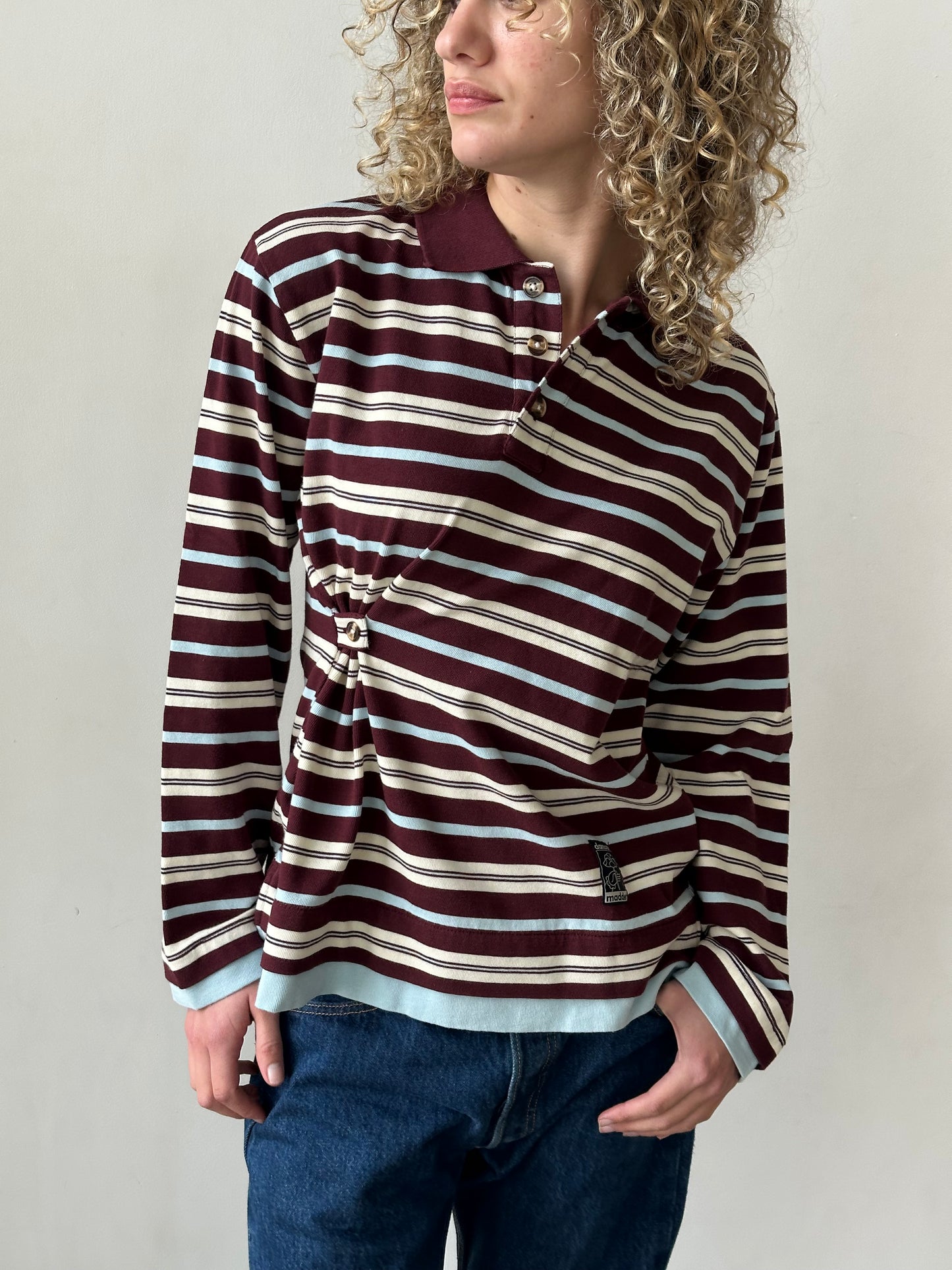 Noah Cinch Layered Rugby Polo - Chocolate Stripe